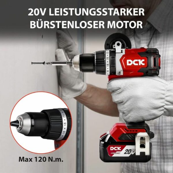 Merkmale des DCK Tools KDJZ03-13 Akku-Schlagbohrschrauber 20V 13mm 120Nm - 1x4.0Ah 8