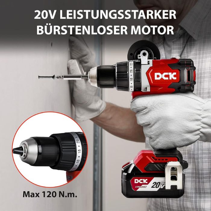 Merkmale des DCK Tools KDJZ03-13 Akku-Schlagbohrschrauber 20V 13mm 120Nm – 1×4.0Ah 8