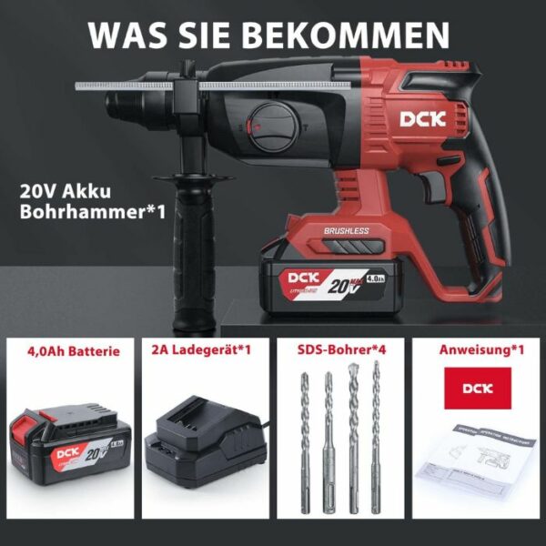 DCK Tools KDZC04-24 Akku-Bohrhammer SDS-Plus 20V 24mm 2.7J - 1x4.0Ah 10