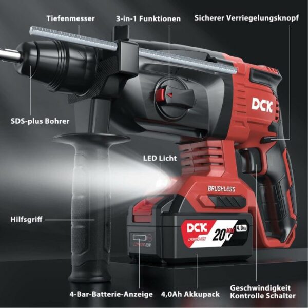 DCK Tools KDZC04-24 Akku-Bohrhammer SDS-Plus 20V 24mm 2.7J - 1x4.0Ah 2