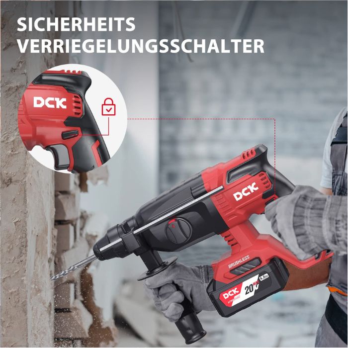 DCK Tools KDZC04-24 Akku-Bohrhammer SDS-Plus 20V 24mm 2.7J – 1×4.0Ah 8